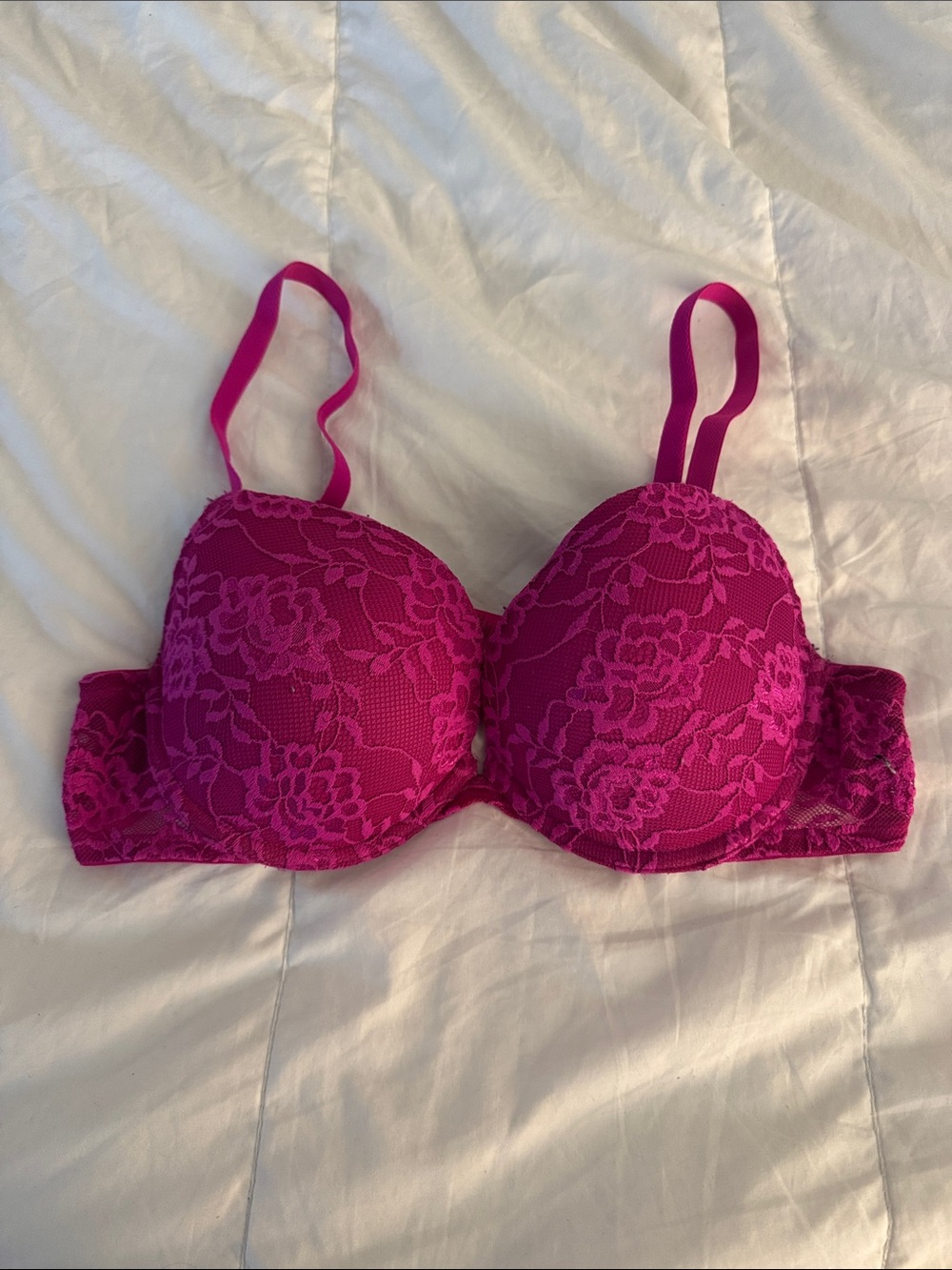 La Senza Remix Push Up Plunge Lace Push-Up Bra in Hot Pink 38B